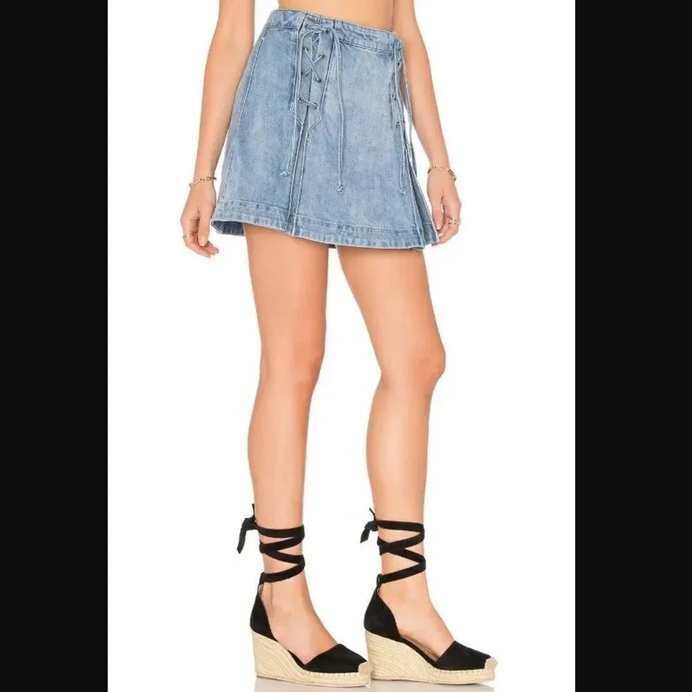 Free People Denim Lace Up Skirt - Picture 3 of 7